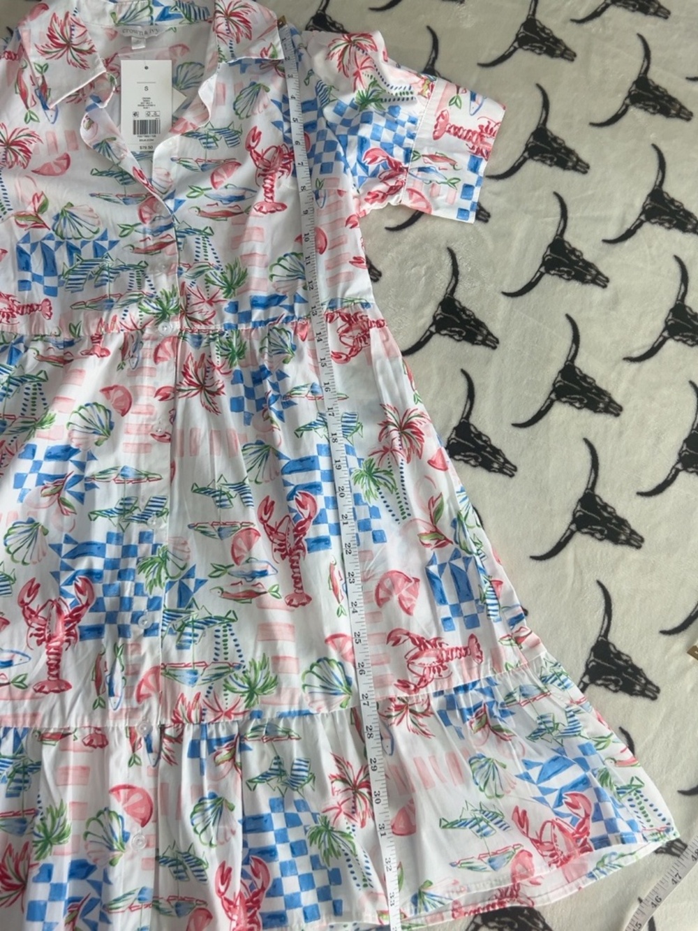 NWT Crown & Ivy Lobster Coastal Print Tiered Shirt Dress Size S - Picture 6 of 10